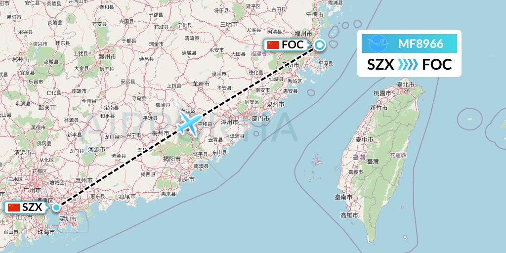 MF8966 Xiamen Airlines Flight Map: Shenzhen to Fuzhou
