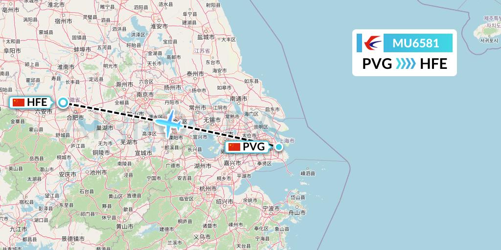 MU6581 China Eastern Airlines Flight Map: Shanghai to Hefei