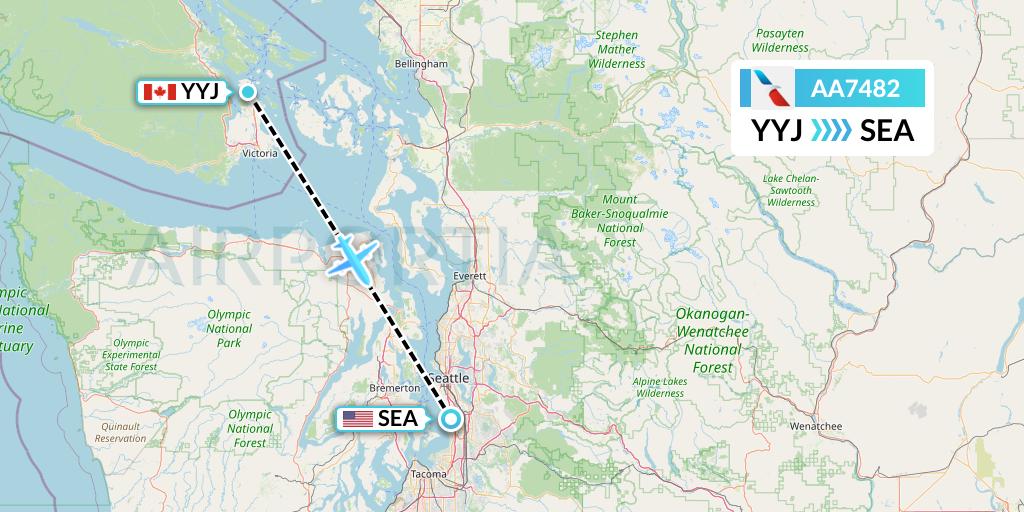 AA7482 American Airlines Flight Map: Victoria to Seattle
