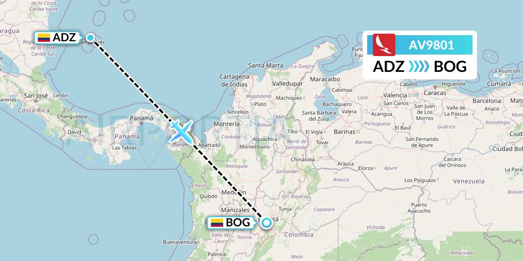 AV9801 Avianca Flight Map: San Andres Island to Bogota
