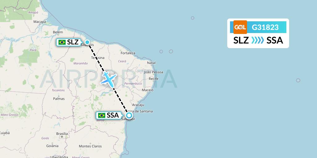 G31823 GOL Transportes Aeros Flight Map: Sao Luis to Salvador