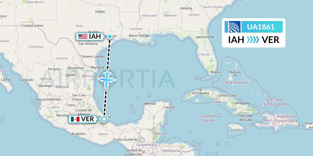 UA1861 United Airlines Flight Map: Houston to Veracruz