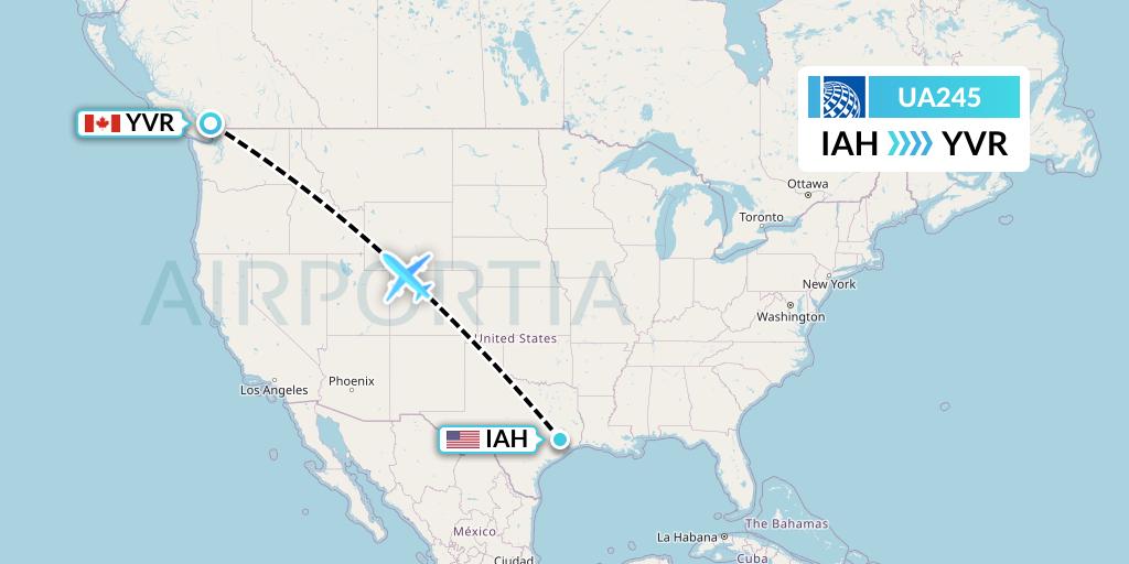 UA245 United Airlines Flight Map: Houston to Vancouver