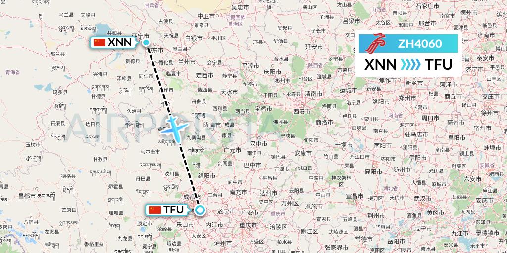 ZH4060 Shenzhen Airlines Flight Map: Xining to Chengdu
