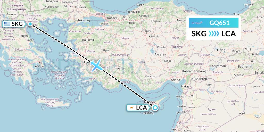 GQ651 Sky Express (Greece) Flight Map: Thessaloniki to Larnaca