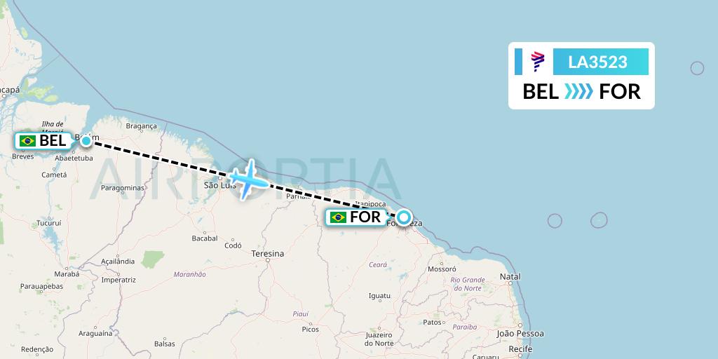LA3523 LAN Airlines Flight Map: Belem to Fortaleza