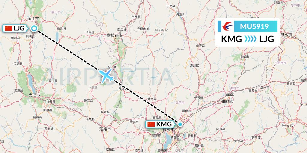 MU5919 China Eastern Airlines Flight Map: Kunming to Lijiang