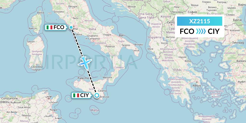 XZ2115 Aeroitalia Flight Map: Rome to Comiso