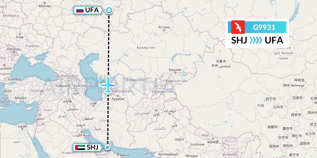 G9931 Air Arabia Flight Map: Sharjah to Ufa