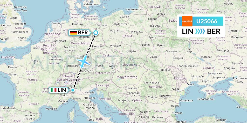 U25066 EasyJet Flight Map: Milan to Berlin