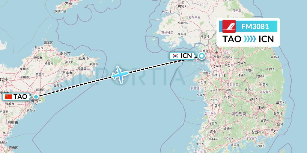 FM3081 Shanghai Airlines Flight Map: Qingdao to Seoul