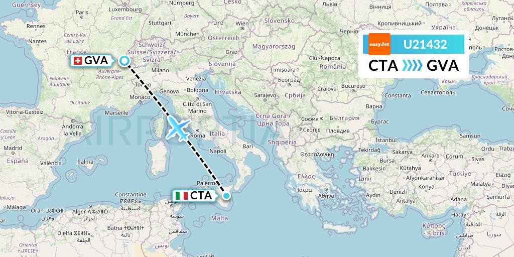 U21432 EasyJet Flight Map: Catania to Geneva