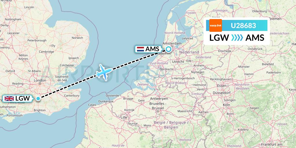U28683 EasyJet Flight Map: London to Amsterdam