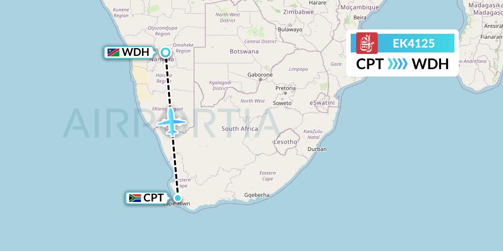 EK4125 Emirates Flight Map: Cape Town to Windhoek