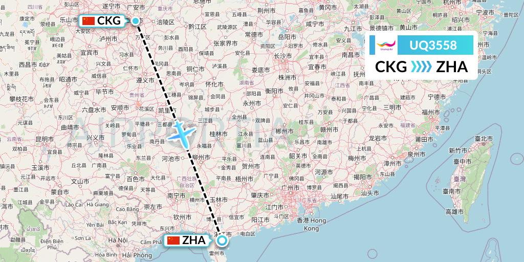 UQ3558 Urumqi Airlines Flight Map: Chongqing to Zhanjiang