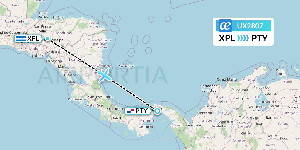 UX2807 Air Europa Flight Map: Comayagua to Panama City