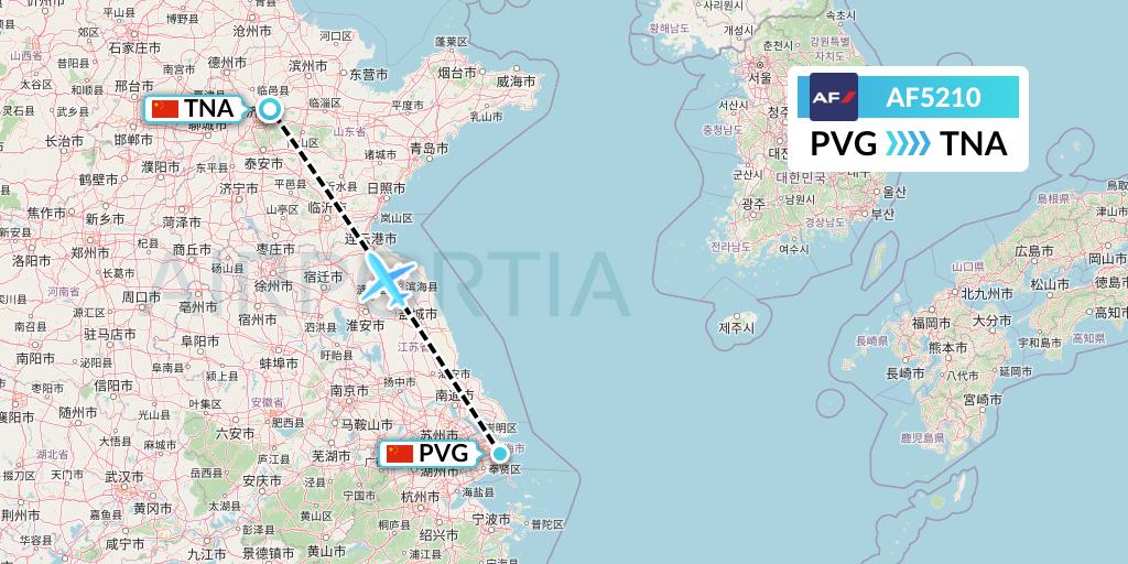 AF5210 Air France Flight Map: Shanghai to Jinan