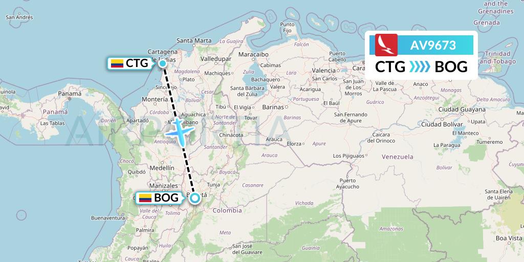 AV9673 Avianca Flight Map: Cartagena to Bogota
