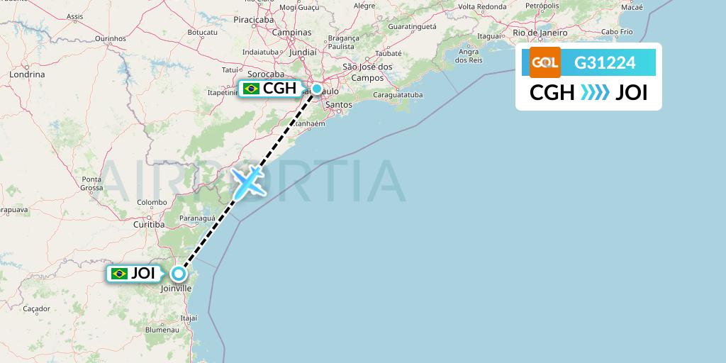 G31224 GOL Transportes Aeros Flight Map: Sao Paulo to Joinville
