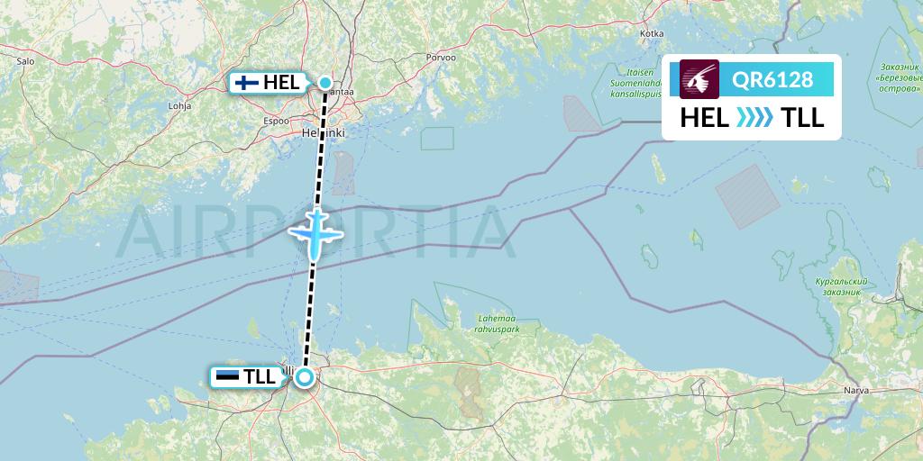 QR6128 Qatar Airways Flight Map: Helsinki to Tallinn
