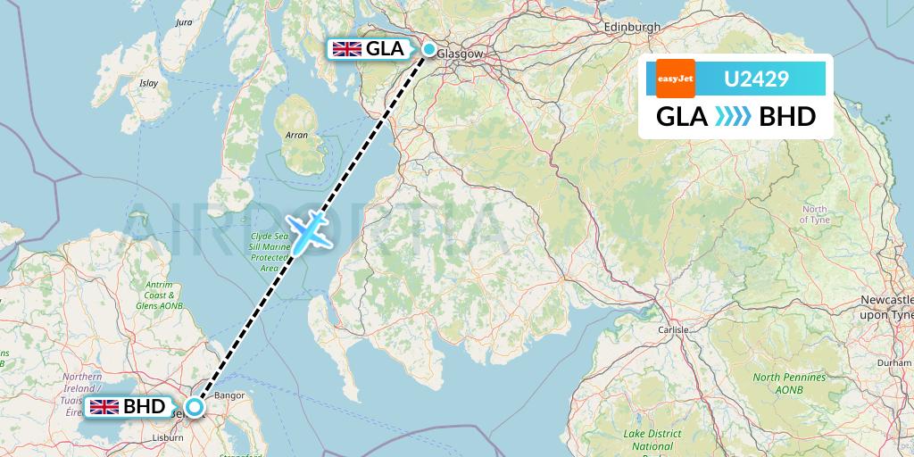 U2429 EasyJet Flight Map: Glasgow to Belfast