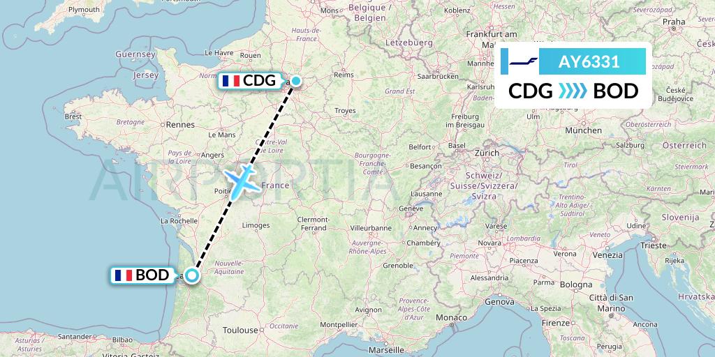 AY6331 Finnair Flight Map: Paris to Bordeaux