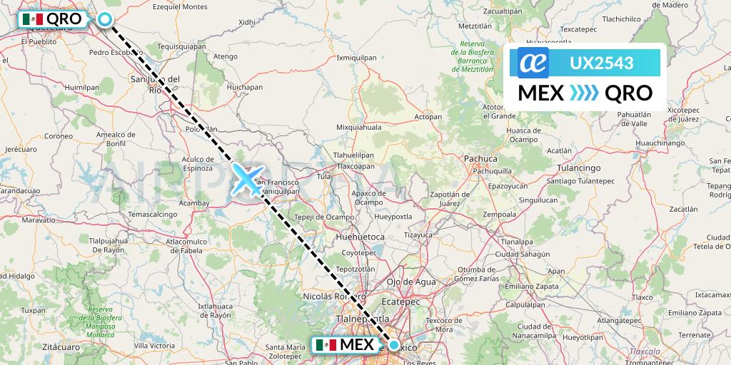 UX2543 Air Europa Flight Map: Mexico City to Queretaro