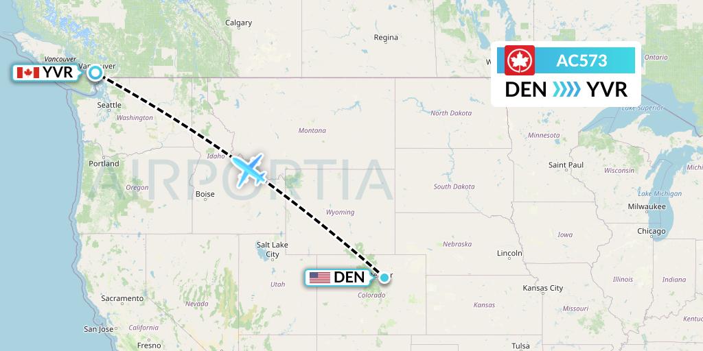 AC573 Air Canada Flight Map: Denver to Vancouver