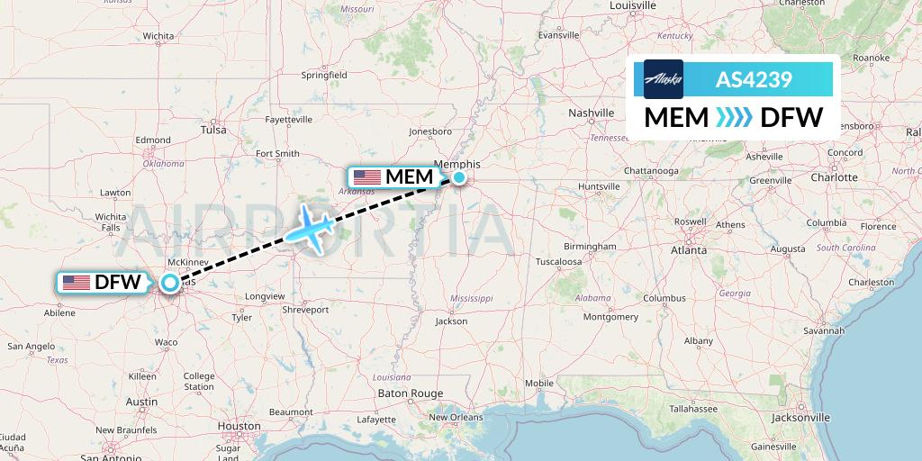 AS4239 Alaska Airlines Flight Map: Memphis to Dallas