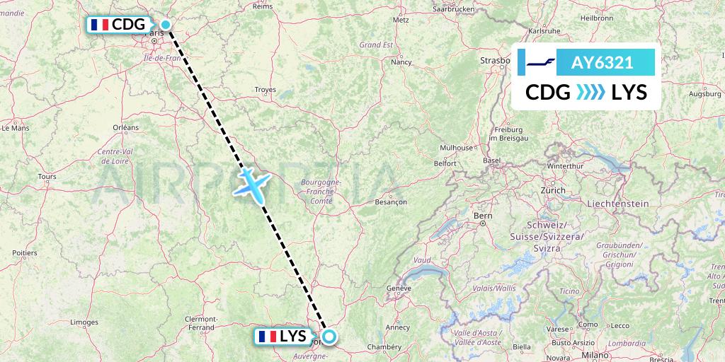 AY6321 Finnair Flight Map: Paris to Lyon
