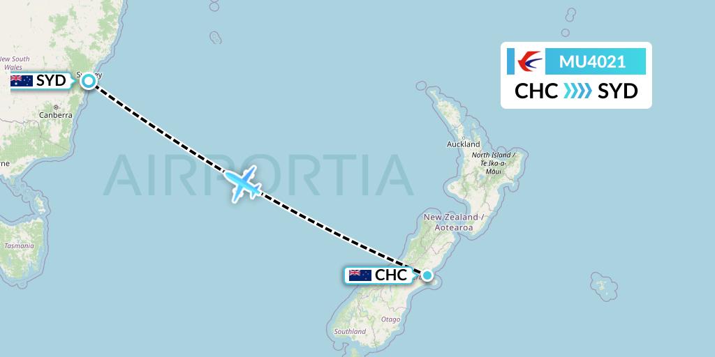MU4021 China Eastern Airlines Flight Map: Christchurch to Sydney