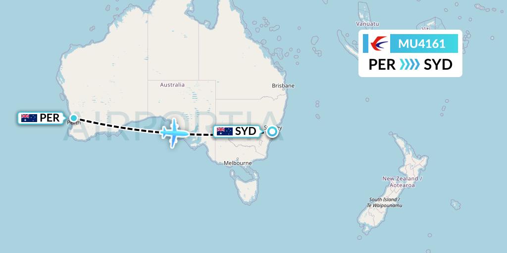 MU4161 China Eastern Airlines Flight Map: Perth to Sydney