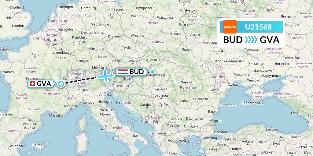 U21568 EasyJet Flight Map: Budapest to Geneva
