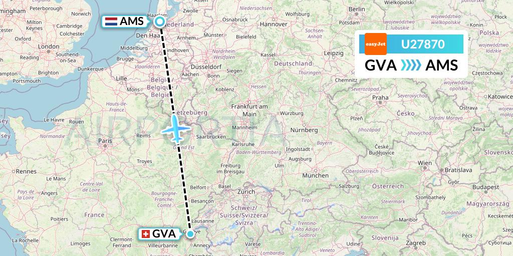 U27870 EasyJet Flight Map: Geneva to Amsterdam