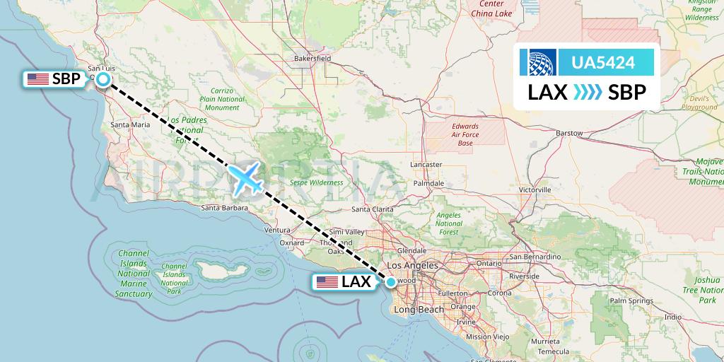 UA5424 United Airlines Flight Map: Los Angeles to San Luis Obispo
