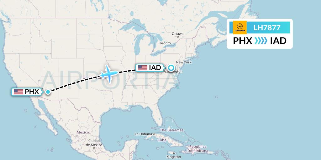 LH7877 Lufthansa Flight Map: Phoenix to Washington