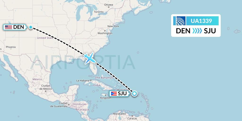 UA1339 United Airlines Flight Map: Denver to San Juan