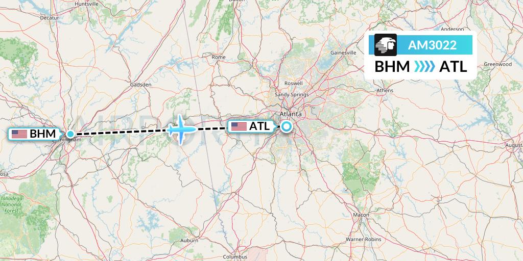 AM3022 Aeromexico Flight Map: Birmingham to Atlanta