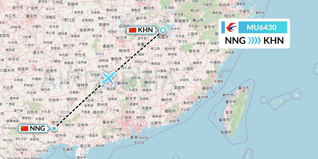 MU6430 China Eastern Airlines Flight Map: Nanning to Nanchang