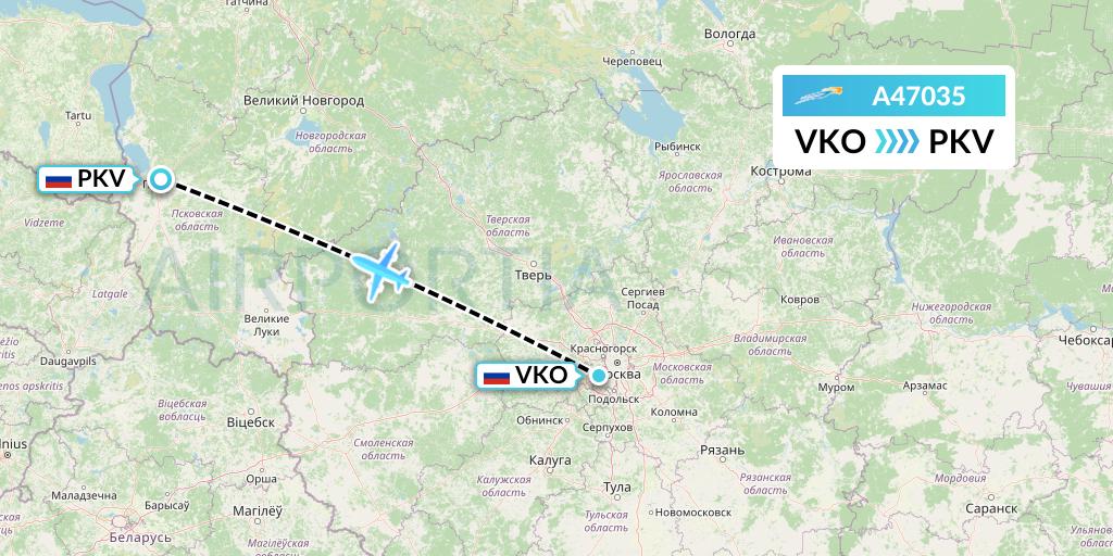 A47035 Azimuth Airlines Flight Map: Moscow to Pskov