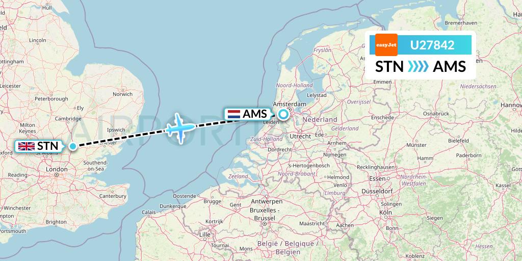 U27842 EasyJet Flight Map: London to Amsterdam