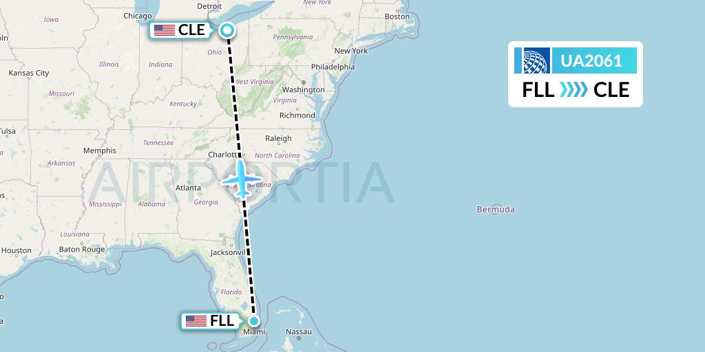 UA2061 United Airlines Flight Map: Fort Lauderdale to Cleveland