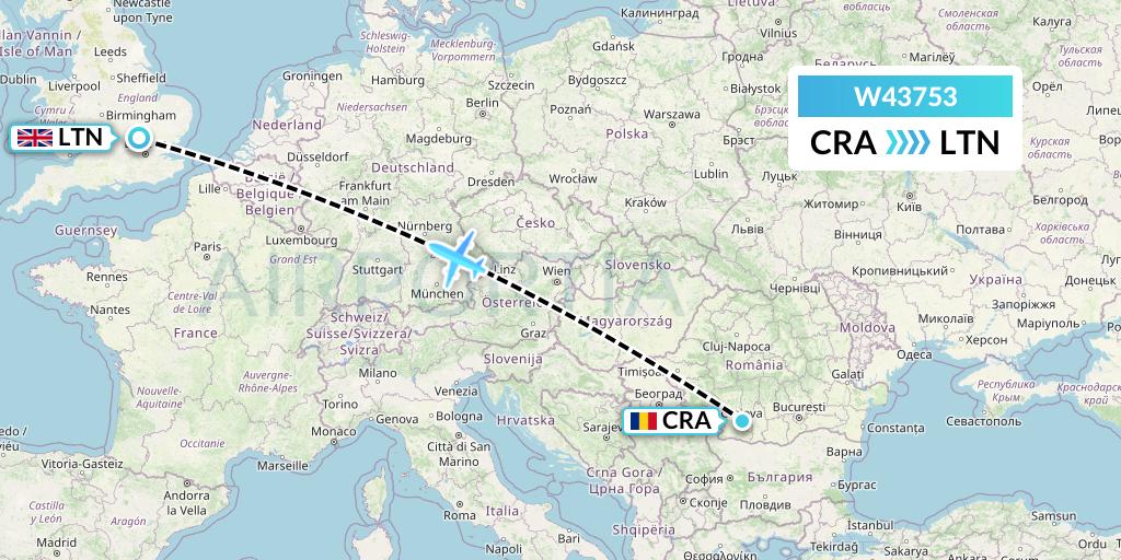 W43753 Wizz Air Malta Flight Map: Craiova to London
