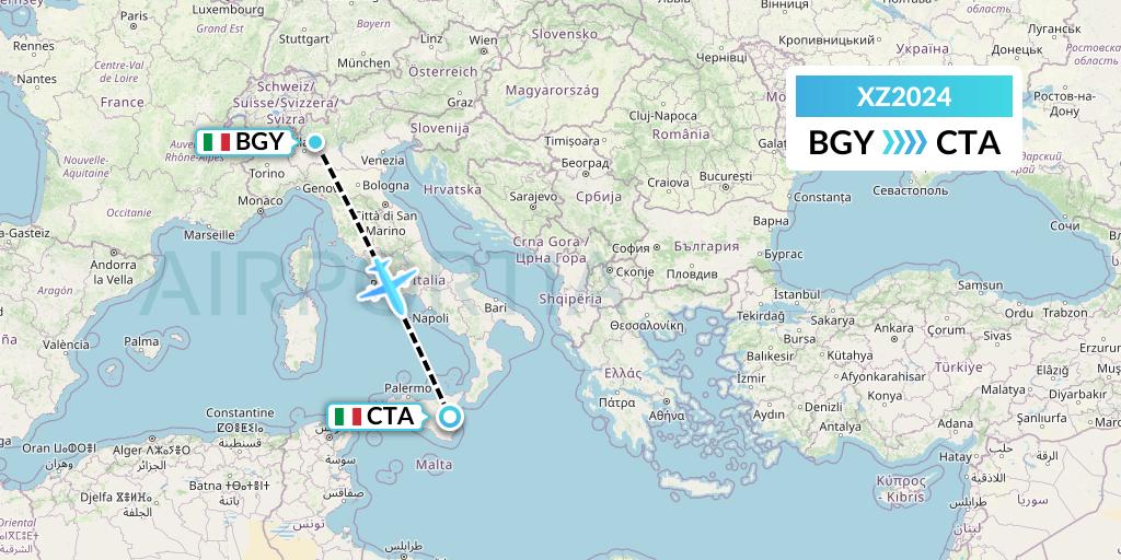 XZ2024 Aeroitalia Flight Map: Milan to Catania
