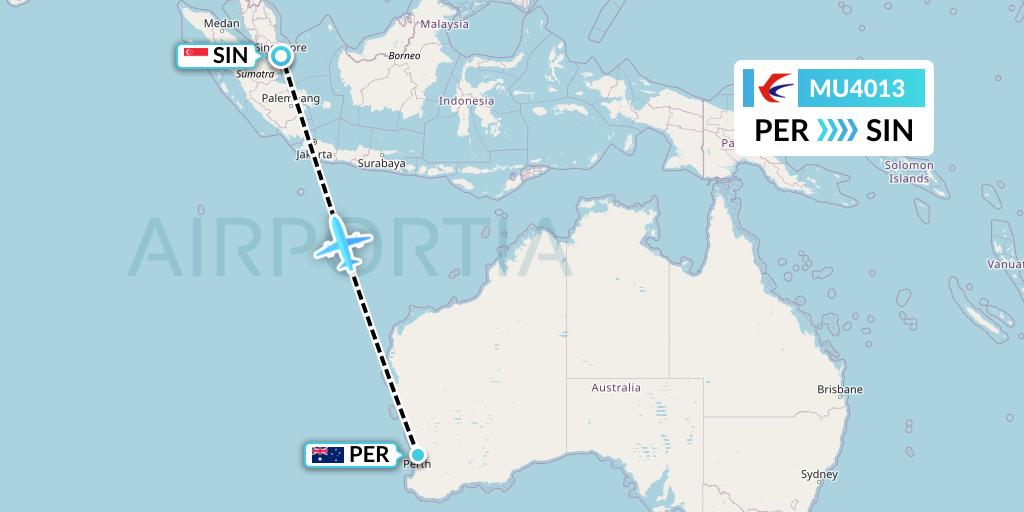 MU4013 China Eastern Airlines Flight Map: Perth to Singapore