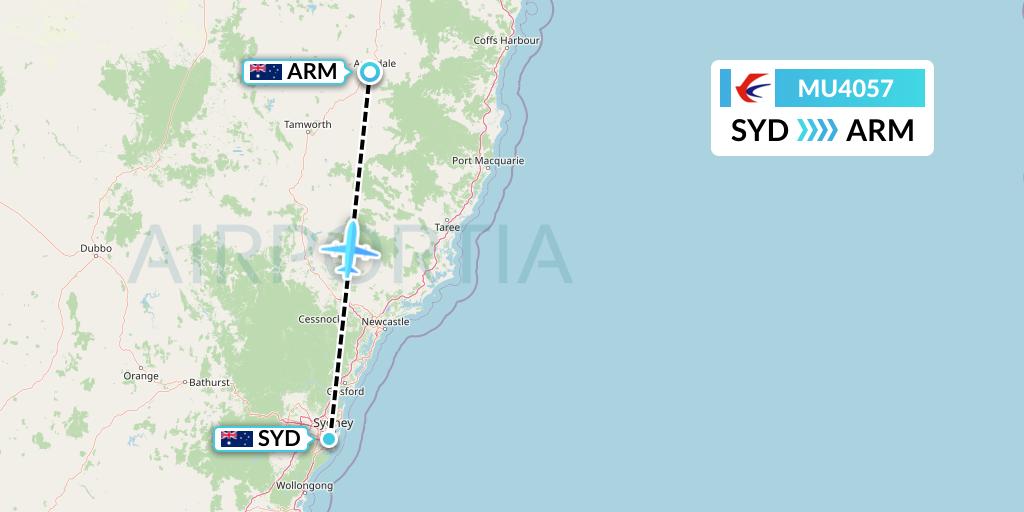 MU4057 China Eastern Airlines Flight Map: Sydney to Armidale