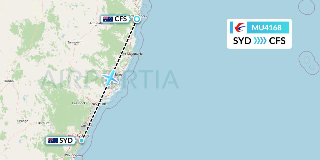 MU4168 China Eastern Airlines Flight Map: Sydney to Coffs Harbour
