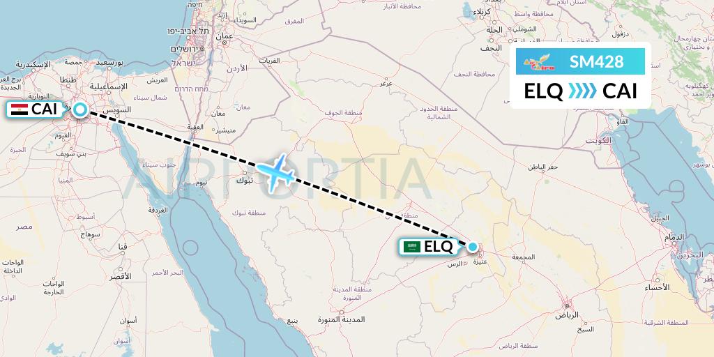 SM428 Air Cairo Flight Map: Al-Qassim to Cairo