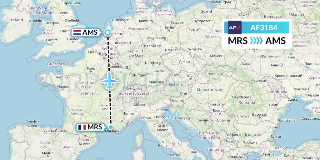 AF3184 Air France Flight Map: Marseille to Amsterdam