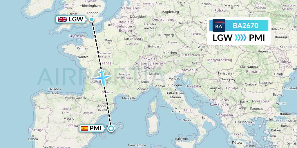 BA2670 British Airways Flight Map: London to Palma de Mallorca
